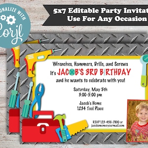 Editable Tool Birthday Party Invitations, Handyman Birthday Party, Construction Birthday Party Invitations, Digital File, Tool Party, DIY