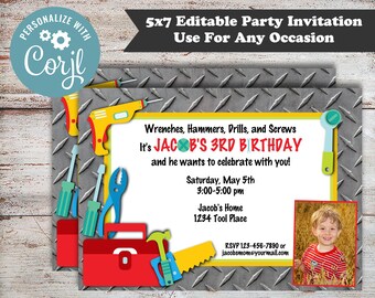 Tool Birthday Party Invitation: Handyman Construction Theme (Digital File)