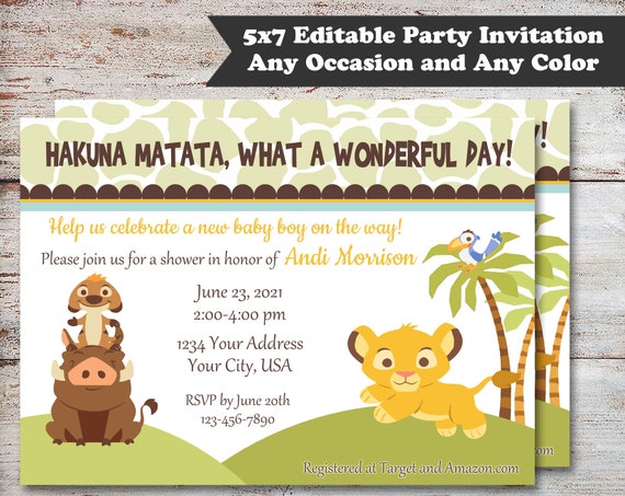 Editable Lion King Baby Shower, Lion Baby Shower Invitation, Lion King Shower, Baby Shower Invitation, Safari Baby Shower, Digital File, DIY Il_570xn