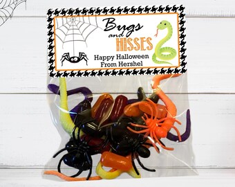 Bugs and Hisses Halloween Party Favor Bags, Personalized Stickers