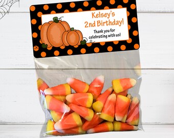 Personalized Pumpkin Halloween Favor Stickers and Clear Bags
