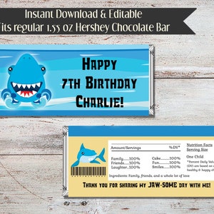 Editable Shark Birthday Candy Bar Wrapper (Digital Download)