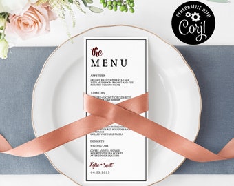 Bloemendinermenu bruiloft: bordeaux-beige ontwerp (digitaal bestand)