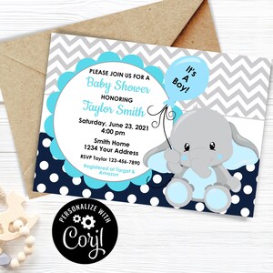 Editable Elephant Baby Shower Party Invitations, Elephant Baby Shower, It's A Girl Shower Invitations, Elephant Invitations, Digital File image 2
