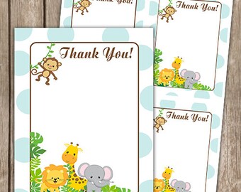 Safari Polka Dot Brown Thank You Cards Baby Shower INSTANT DOWNLOAD