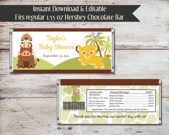 Editable Lion King Candy Wrapper, Baby Shower Candy Wrapper, Safari, Lion King, Baby Shower, Birthday, Jungle Candy Wrapper, Digital File Il_570xn