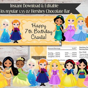 Bearbeitbare Prinzessin Candy Bar Wrapper, Prinzessin Gastgeschenke, Prinzessin Wrappers, Prinzessin, Candy Bar, Digitale Datei, Geburtstag, Babyparty