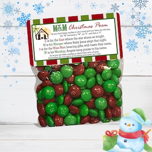 Christmas Poem Favor Bags, Christmas Poem Stickers, Christmas Gifts, Nativity Candy Bags, Christmas Favors, Holiday Favors, Neighbor Gifts