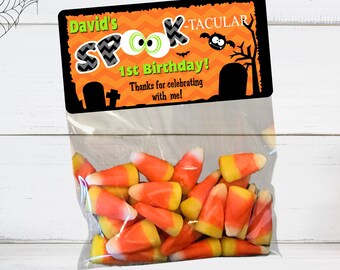 Personalized Halloween Favor Bags, Spooktacular Party Stickers