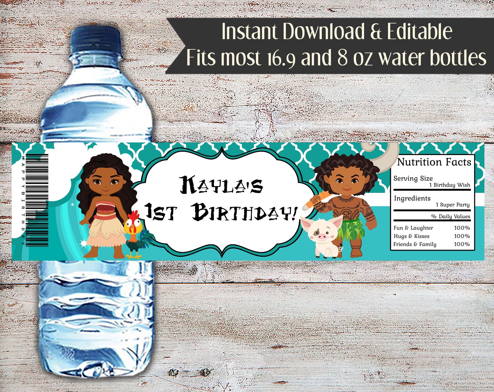 20 ~ BABY MOANA BIRTHDAY PARTY FAVORS WATER BOTTLE LABELS