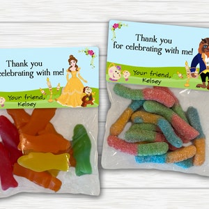 Beauty and the Beast Party Favor Bags, Beauty and the Beast Treat Bags, Princess Belle Treat Bags, Princess Belle Stickers, Belle Stickers