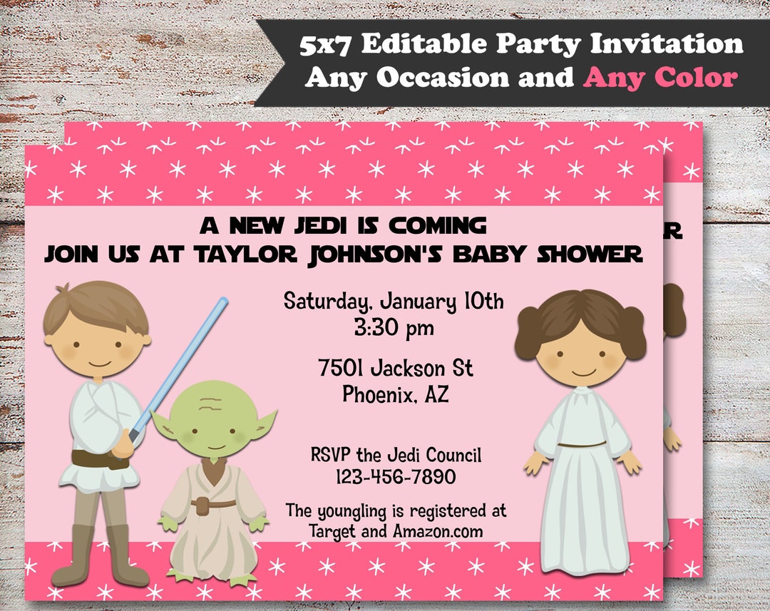 Editable Star Wars Baby Shower, Jedi Baby Shower Party Invitations