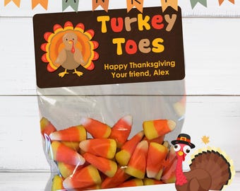 Personalized Thanksgiving Favor Bags, Turkey Stickers