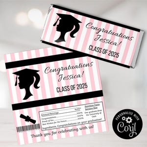 Graduation Silhouette Candy Bar Wrappers: Editable Favors (Instant Download)