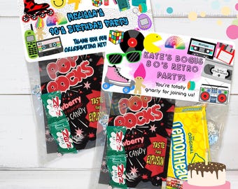 Retro Birthday Party Stickers & Bags: 80s 90s Theme