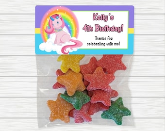 Unicorn Birthday Party Treat Bags: Rainbow Favor Stickers