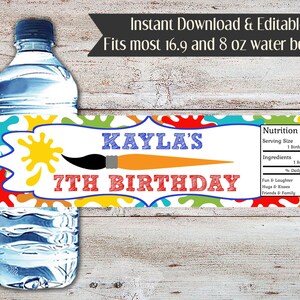 Editable Art Birthday Water Bottle Wrapper, Painting Party, Art Party, Water Bottle Wrapper, Craft Party, Craft Night, Digital File, DIY
