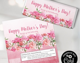 Confezione per barrette di cioccolato per la festa della mamma, Confezione per la festa della mamma, Regalo per la festa della mamma, Festa della mamma, Festa della mamma, Fiori, Modificabile, DOWNLOAD IMMEDIATO