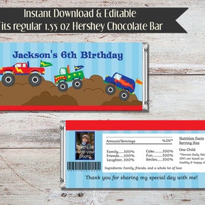Editable Monster Truck Candy Bar Wrappers, Monster Truck Party Favors, Monster Truck Party, Monster Truck, Digital File, DIY
