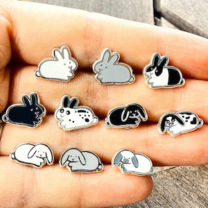 Mix & Match Bunny Stud Earrings (One Pair), Rabbit Studs, Cute Enamel Jewelry
