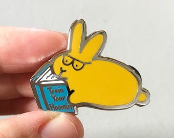 Book Bunny Funny Enamel Pin, Rabbit Reading Hard Enamel Pin, Train Your Hoomin Cute Funny Animal Lapel Pin, Kawaii House Rabbit Pin