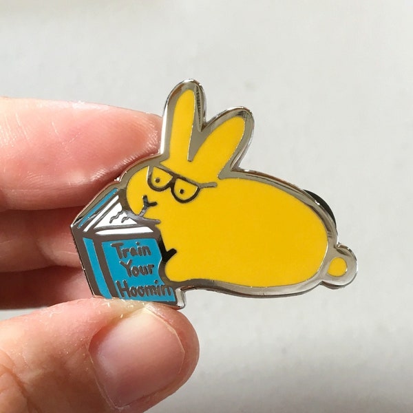 Book Bunny Funny Enamel Pin, Rabbit Reading Hard Enamel Pin, Train Your Hoomin Cute Funny Animal Lapel Pin, Kawaii House Rabbit Pin
