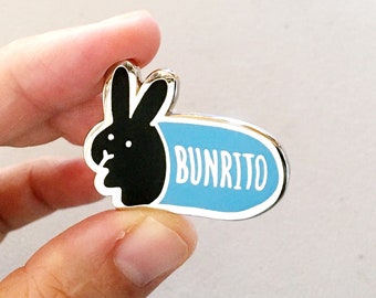 Bunrito Black Rabbit Pin, Bunny Burrito Hard Enamel Lapel Pin, Cute Animal Kawaii Funny, House Rabbit Pin