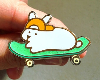 Skateboard Rabbit Pin, Skater Bun Pin, Cute Bunny Hard Enamel Pin