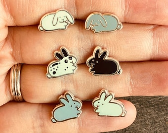 Mix & Match Bunny Stud Earrings (One Pair), Rabbit Studs, Cute Enamel Jewelry