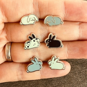 Mix & Match Bunny Stud Earrings (One Pair), Rabbit Studs, Cute Enamel Jewelry