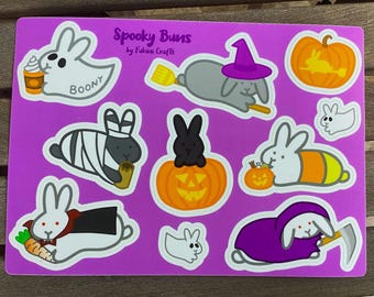 Spooky Buns Sticker Sheet, Halloween Bunny Rabbit Stickers