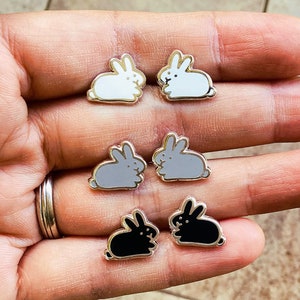 Mix & Match Bunny Stud Earrings (one Pair), Rabbit Studs, Cute Enamel ...