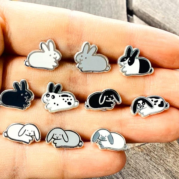 Mix & Match Bunny Stud Earrings (One Pair), Rabbit Studs, Cute Enamel Jewelry
