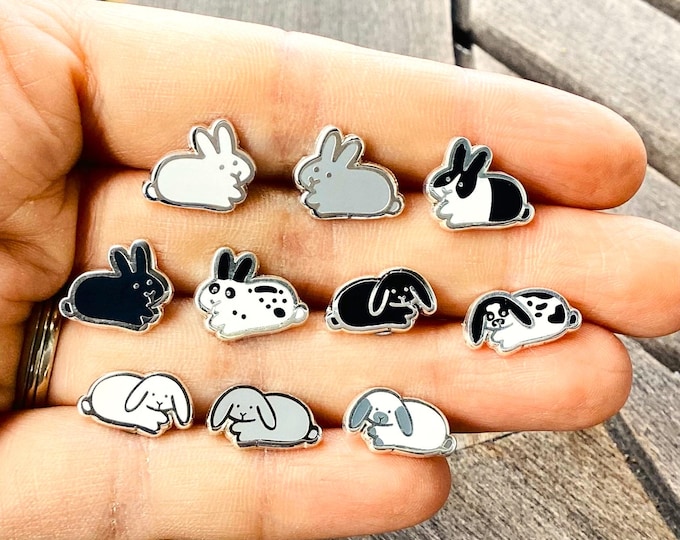 Mix & Match Bunny Stud Earrings (one Pair), Rabbit Studs, Cute Enamel ...