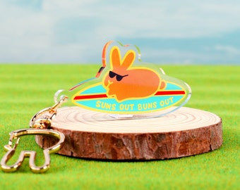 Sun Out Buns Out Acrylic Keychain 2.5", Cute Bunny Rabbit Plastic Keychain