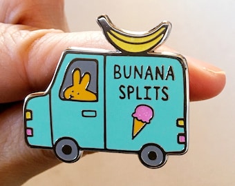 Bunny Food Truck Pin | Funny Rabbit Bunana Splits Pin, Cute Animal Hard Enamel Pin