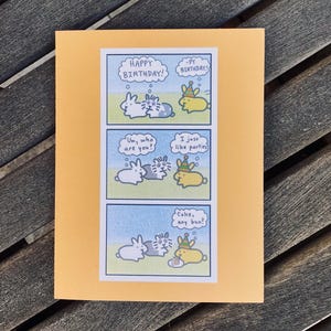 Bunny Birthday Card, Rabbit Happy Birthday Greeting Card, Cute Party Bun Comic Card