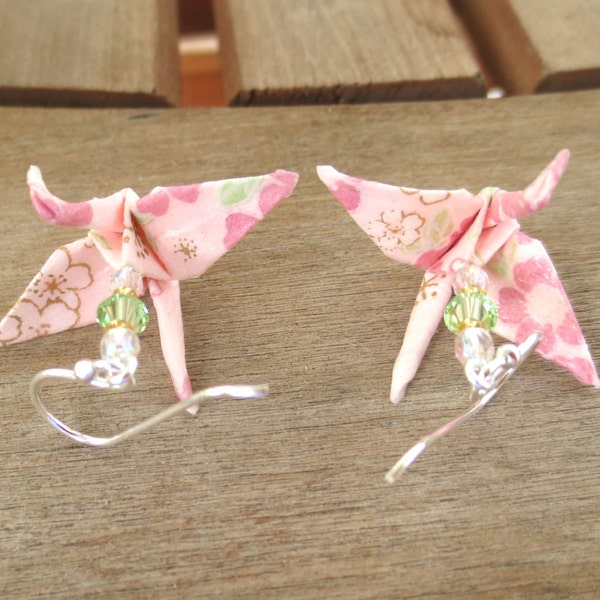 Pink Paper Crane Earring, Pink Drop Earring, Cute Pink Earring, Pink Dangle Earring, Cute Dangle Earring, Cute Drop Earring, Pink Jewelry