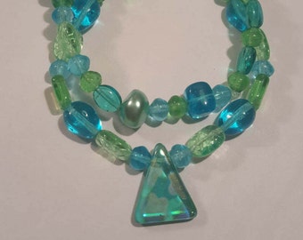 Blue and green beaded bracelets - set of 2 stackable bead bracelets handmade