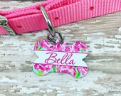 Double Sided Personalized floral bone shaped Pet Tag -Lilly Pulitzer Inspired - Pet Name Tag-Pet ID - dog tag - cat tag - fur baby