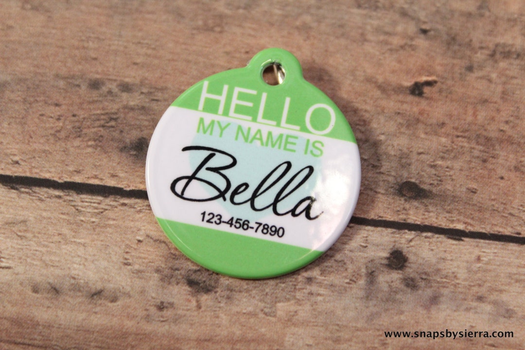 Personalized Pet Name ID Tag Dogs Cats | Hello My Name is Collar Tag ...