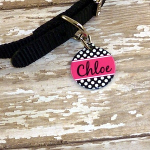 Personalized Pet Name ID Tag Dogs Cats | Cute Round Polka Dot Collar Tag Double Sided | Custom Gift Adoption Pet Parent Friend Kitten Puppy