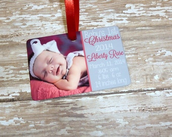 Personalized Photo Baby Christmas Ornament Double-Sided Custom Birth Stats Holiday Tree Decoration Keepsake Gift New Parents Baby First Xmas