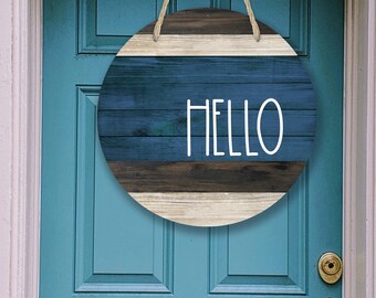 Faux Wood Navy Door/Wreath Sign, Wreath Attachment, Door Decor, Faux wood sign, Farmhouse Decor, Front Door Sign, Hello Sign