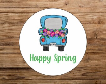 Vintage Truck Happy Spring Door/Wreath Sign, Carrots, Easter Bunny, Easter Door Sign, Easter Decor, Holiday Sign, Easter Eggs, Carrot Sign