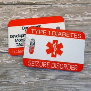 Medical tag, Diabetes - Seizure, medical id, medical condition, allergies, *not laminated*, adhd, autism