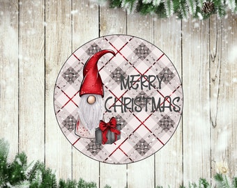 Christmas Plaid Gnome Wreath Sign, Choose your own text, Wreath Attachment, Door Decor, Holiday, Santa- Wreath decor