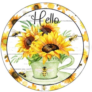 Yellow Watercolor Sunflower & Bees Door Sign - Fall/Summer Sign, Floral sign, Farmhouse Decor - Floral Sign - Wreath Sign - Bee Sign