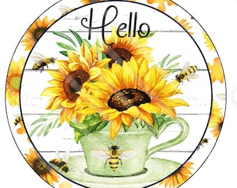 Yellow Watercolor Sunflower & Bees Door Sign - Fall/Summer Sign, Floral sign, Farmhouse Decor - Floral Sign - Wreath Sign - Bee Sign