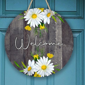Farmhouse & Faux Wood Daisy Floral Door/Wreath Sign, Wreath Attachment, Door Decor, Farmhouse Decor, Front Door Sign, Floral Sign
